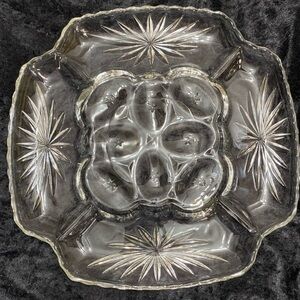 Vtg Prescut Clear Anchor Hocking Plate holds Deviled Eggs & Relish Tray Platter